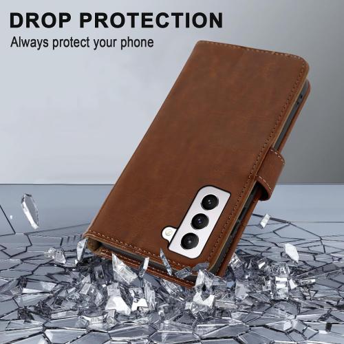 MONASAY Wallet Case Compatible for Galaxy S21 5G, 6.2 inch,[Screen Protector Included][RFID Blocking] Flip Folio Leather Cell Phone Cover with Credit Card Holder, Brown