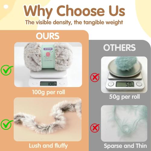 Faux Fur Fluffy Yarn for Crochet, White Fuzzy Plush Yarn for Crocheting