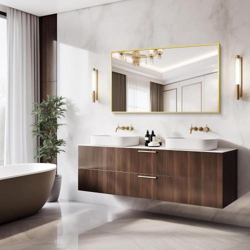 COFENY 36x55inch Bathroom Mirror, Gold Rectangle Mirror with Thin Metal Frame, Large Rectangular Wall Mirror for Bathroom, Living Room, Hair Salon, Big Farmhouse Mirror Hang Horizontal/Vertical