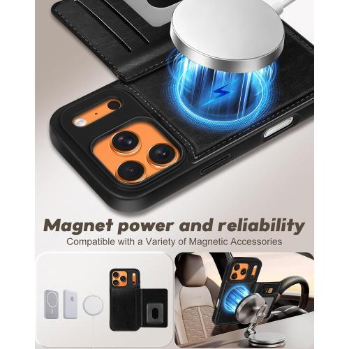 for iPhone 17 Pro Max Case with Wallet - Fits 4 Card Slots, Compatible with MagSafe for Women Men Durable PU Leather Credit Card Holder Kickstand Phone Cover for Apple 17 Promax, Black