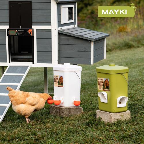 MAYKI Chicken Feeder and Waterer Set, 3 Gallon/26 LB No Waste Poultry Feeding System with Hanging Option, Automatic Coop Accessories for 10 Hens, Upgraded Feeder Port Water Cup, BPA-Free Winter Design‼️light dirt‼️