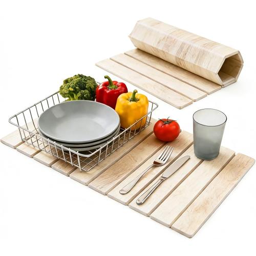 Dish Drying Mats for Kitchen Counter, Fast-Absorbing ,Dark Wood Grain