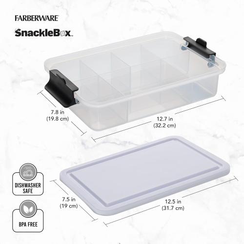 Farberware Small Build-a-Board Snacklebox with Locking Plastic Cutting Board Lid, Portable Charcuterie Storage with 7 Compartments