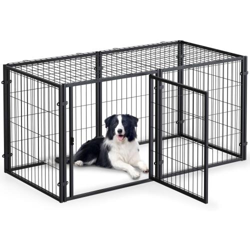 Heavy Duty Large Dog Crate - 48L x 24H, Big Dog Crate, Puppy Playpen, Indoor Outdoor, XL, Black ( box is damaged but product is good)