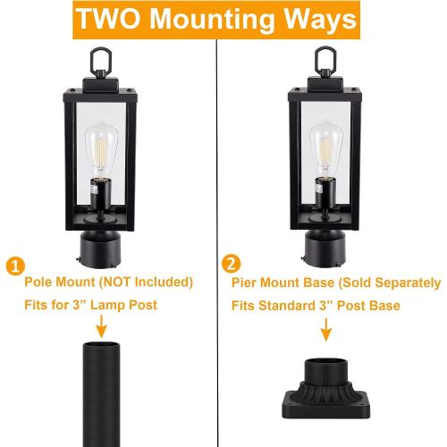 GRUENLICH Outdoor Post Light Fixture, Tempered Glass, 16.5 Black 1 Pack