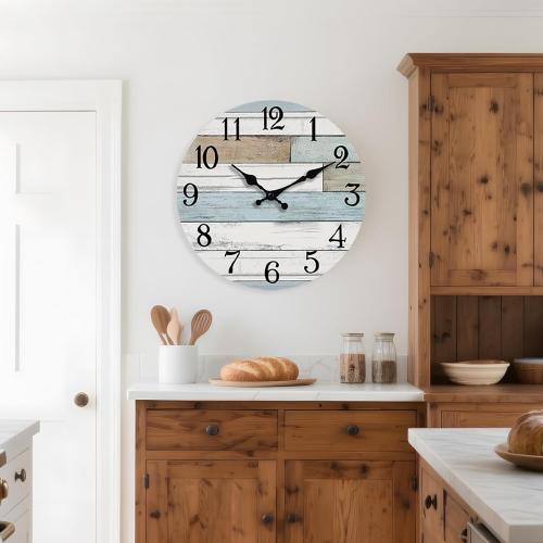KECYET 16 Inch Large Wall Clock Battery Operated Silent Non Ticking Coastal | Round analog clock; large easy-read dial for bathroom, kitchen, bedroom & living room; 1 AA battery (not included)