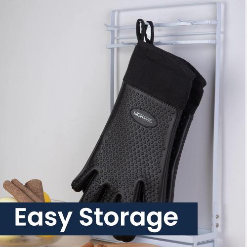 GEEKHOM BBQ Gloves X-Large, Heat Resistant Kitchen Silicone Oven Mitts, Waterproof Oven Gloves, BBQ Grill Accessories for Baking, Fryer, Smoker, Weber, Pizza, Microwave, Non-Slip, Black