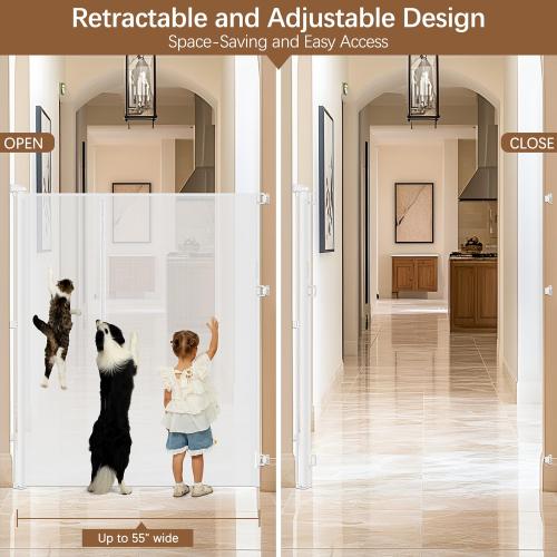 Reinforced 55 Extra Tall Cat Gate for Doorway - No Jumping Over/Crawling Under, Retractable Baby Gate for Cats Fits Openings up to 55 Wide, Retractable Dog Gate Indoor Tall Pet Gate for Stairs/White