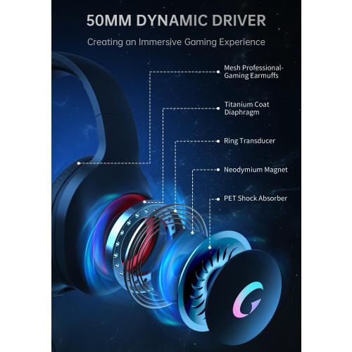CM7002 Gaming Headset for PS5, PS4, PC, Mac, Switch, Xbox Series, Surround Sound RGB Gaming Headphones with Noise Canceling Microphone, 50MM Dynamic Drivers, 3.5MM Audio Jack, Black
