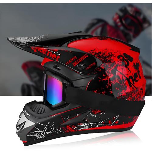 Youth Dirt Bike Helmets Fashion Kids Children Motocross, Motorcycle, BMX, ATV, Off-Road, Four Wheeler, Moutain Bike Full Face Helmets Dot Approved (Goggles Gloves Faceshield)