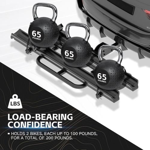 2 EBike Rack with Ramp, 2 Hitch Mounted Carrier Bike Racks Platform, 200 Lbs Max Loading for Standard, 5 Fat Tire and Electric Bicycles, Foldable E-Bike Rack for SUVs Cars Trucks Vans