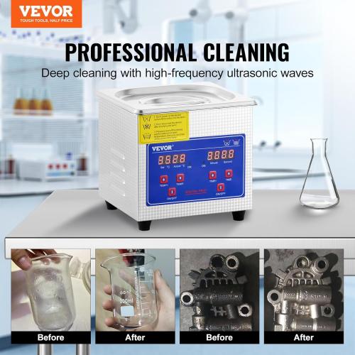 VEVOR Ultrasonic Cleaner 1.3L Professional Ultrasonic Cleaner with Digital Timer 40kHz Excellent Ultrasonic Cleaning Machine 110V for Jewelry Watch Ring Coin Diamond Eyeglasses Small Parts Cleaning