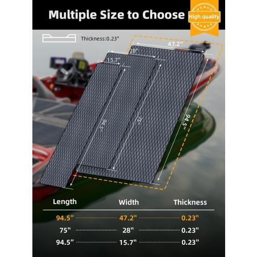 FOCEAN Boat Flooring EVA Foam Boat Decking Marine Mat Non-Slip Self-Adhesive Flooring Sheet for Motorboat Kayak Surfboard Garden Swimming Pools, 94.5''x 47.2'', Dark Grey with Black Lines