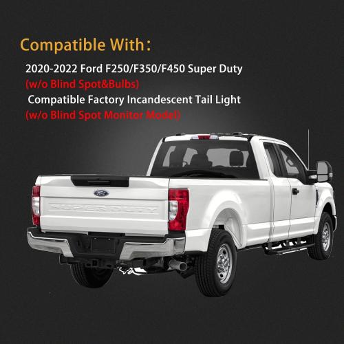 Left Driver Side Rear Tail Light Assembly Compatible With 2020-2022 Ford F250/F350/F450 Super Duty Rear Taillight Tail Lamp Halogen Brake Lamp(w/o Blind Spot) (w/o LED)