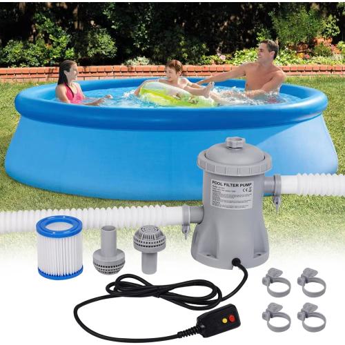 Filter Pump for Above Ground Pools, 330 GPH Filter for Inflatbale Pool, Flow Rate Pool Filter for Inflatable Swimming Pool Crystal Clear Filter Pump with 2 Filter Cartridges