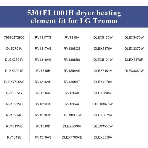 5301EL1001H Dryer Heating Element fit for LG.TROMM,Heater Assembly 5301EL1001H fit for Kenmore Elite 79680272900 3 Prong Thermostat 6931EL3001F DLEX7177WM DLE5977W DLE2516W DLE0442W prime&swift