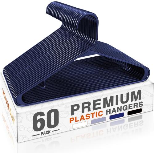 HOUSE DAY Blue Plastic Hangers 60 Pack, Clothes Hangers with Non Slip Hooks, Durable & Space Saving Coat Hanger, Light-Weight Clothing Hangers, Perfect Closet Organizer for Everyday Use