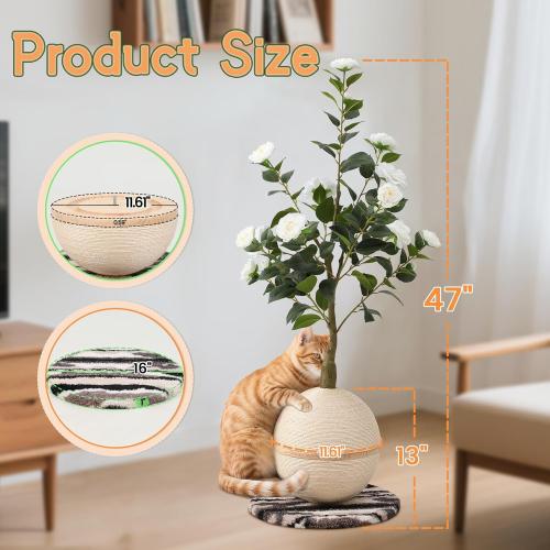 Cat Scratching Post, Artificial Camellia Tree Cat Scratch Ball with Sisal Rope, Cute Flower Scratching Posts for Indoor Cats Adults and Kitten, Modern Cat Scratcher for Home Decor