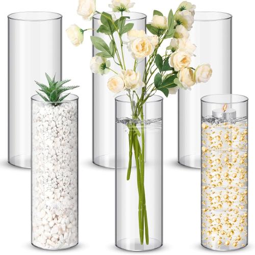 Nuogo 6 Pcs 10 Inch Plastic Clear Cylinder Vase for Home Acrylic Flower Clear Vase Centerpiece for Centerpieces Wedding Party Decorations Opening Round