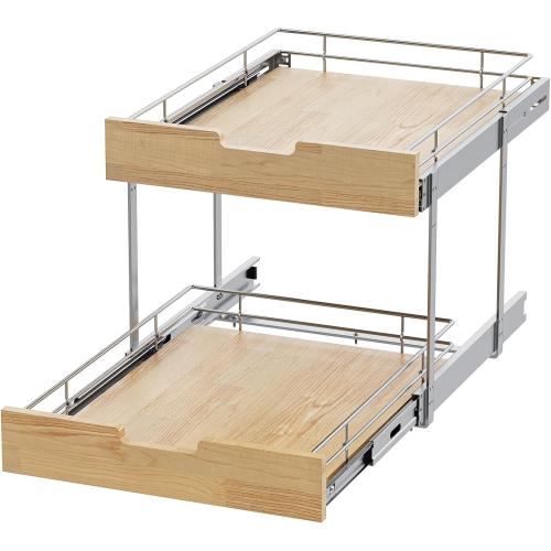 Pull Out Cabinet Organizer,Heavy-Duty Slide Out Shelf, Wood and Wire Basket, Pull Out Drawer for for Kitchen Under Sink Space, Pantry, Bathroom, 2 Tie 26 * 21 in