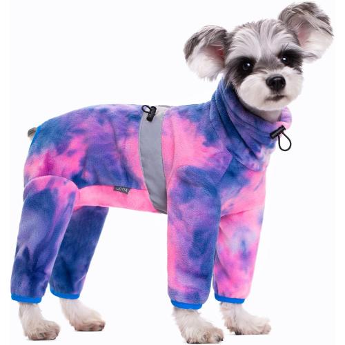 Dog Coat, Tie Dye Fleece Jumpsuit for Small Dogs, Winter Jacket, Reflective Stripes, Comfortable, Lightweight