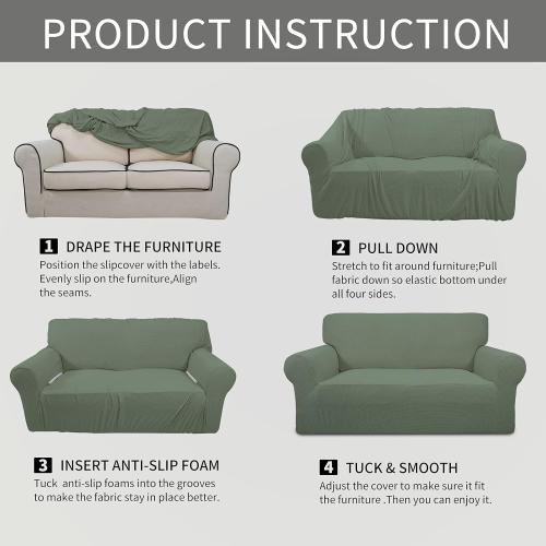 Easy-Going Stretch Loveseat Slipcover 1-Piece Sofa Cover Furniture Protector Couch Soft with Elastic Bottom for Kids Polyester Spandex Jacquard Fabric Small Checks (Loveseat, Greyish Green)