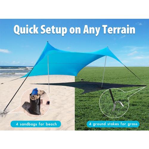 10×10ft UPF50  Beach Tent Sun Shelter, Windproof Stable Outdoor Pop Up Beach Shade Canopy for Camping, Fishing, Backyard Fun or Picnics, 2 Poles