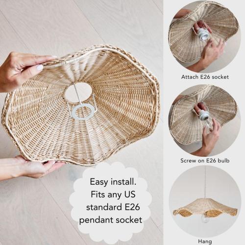 BEBE BASK Hand Woven Rattan Lamp Shade - Unique Wave Wicker Lamp Shade - 17 x 5 Inch - Unique Boho Lamp Shade - Rattan Light Shade - Rattan Pendant Light Shade - Wicker Pendant Light Shade