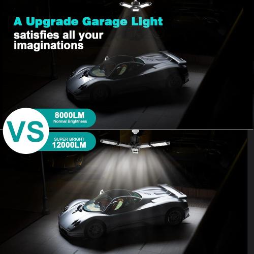 LED Garage Light, 120W, 12000LM, 3 3 Adjustable Panels, Black, Ceiling