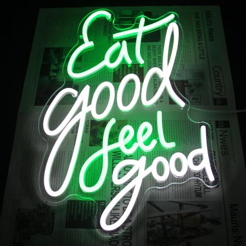 Eat Good Feel Good Neon Sign Green White Letter LED Neon Light Sign Food Neon Signs for Wall Decor Health LED Sign Dimmable Light Up Signs for Restaurant Kitchen Snack Shop Party Decor