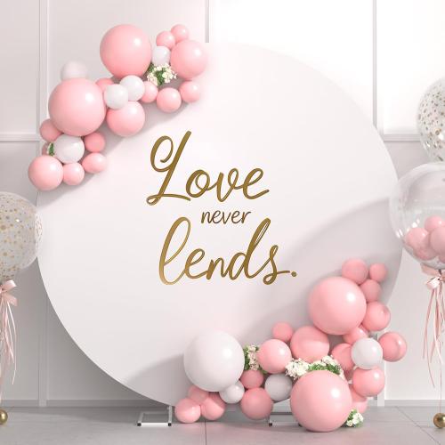 Minetom 6.6FT Round Metal Backdrop Stand with White Wedding Arch Cover Spandex, Gold Wedding Balloon Arch Backdrop Stand Round Arch Frame for Birthday Party Baby Shower Graduation Ceremony Decoration