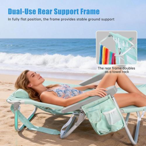SUNNYFEEL Low Beach Chair 2 Pack, 5-Position Lay Flat Reclining, Backpack Portable Folding Chairs with Cooler Bag & Cup Holder, Heavy Duty 350 LBS, Compact for Beach, Camping, Travel‼️ light dirt spots‼️
