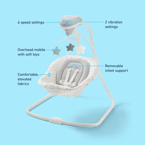 Graco Simple Sway Baby Swing, Side‑to‑Side Sway, Infant Swing with 6 Speeds, Vibration, Abbington