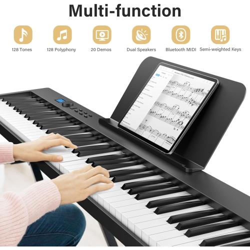 BESFAN 88 Key Folding Piano Keyboard, Portable Semi-Weighted Digital Piano with MIDI Support, Built-in Speakers, Rechargeable Battery, Travel Piano for Beginners