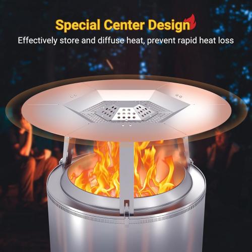Upgraded Heat Deflector for Solo Stove Bonfire 19.5’’, 304 Stainless Steel Heat Diffuser with Detachable Legs & Fix Hoop, Capture and Redirect Warmth, Camping Accessory