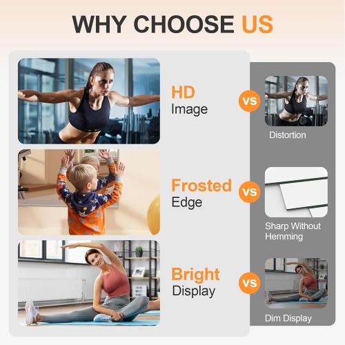 Hasipu Home Gym Mirror, 48x24 Each, 2-Pack Frameless Wall Mounted Mirrors with Glass Clamps & 1 Aluminum Rail, Large Body Mirror for Home Gym, Yoga Studio, Bedroom, Silver Tempered Glass