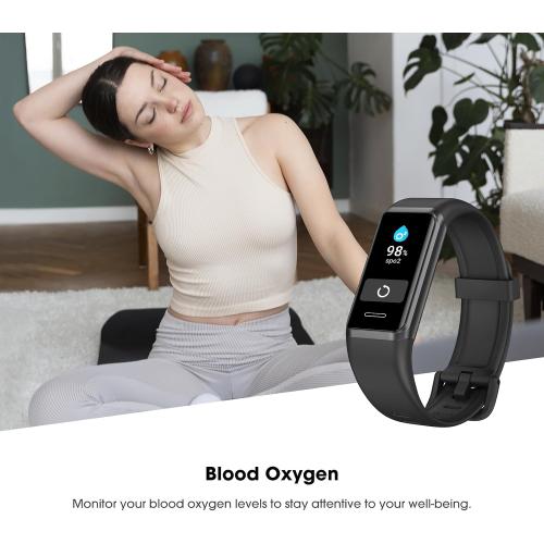 Black Activity Fitness Tracker with Heart Rate Monitor, Blood Oxygen, Sleep Monitor, Fitness Watch with Pedometer, IP68 Swimming Waterproof, Smart Watch with Step Tracker for Women Men