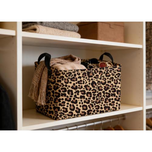 Essme Rectangular Leopard Print Baskets,Cute Basket with Handles for Room Decor, Book Bins,Shelf Basket.（New Leopard Print