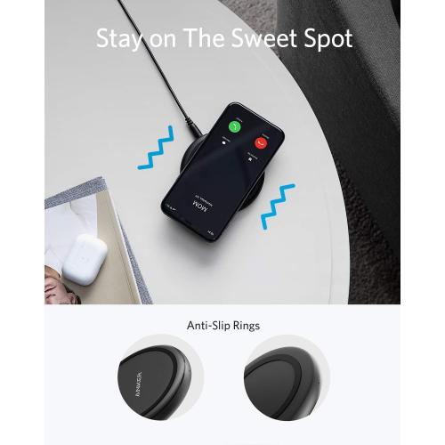 Anker Wireless Charger with Power Adapter, PowerWave II Pad, Qi-Certified 15W Max Fast Wireless Charging Pad for iPhone 16/16 Pro/16 Pro Max/14/13/12, Galaxy S10 S9 S8, Note 10 Note 9 & More