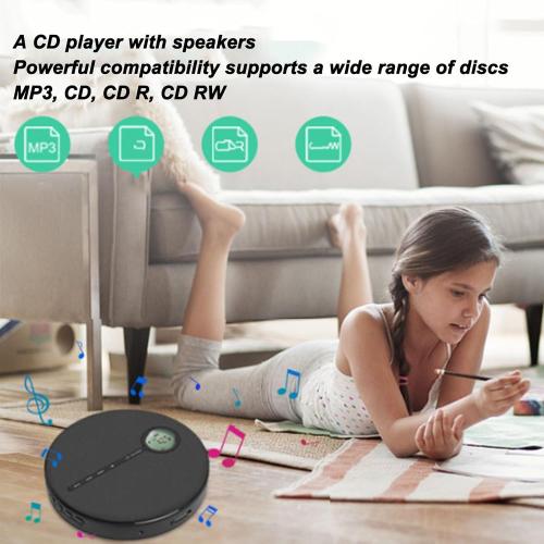 Color Black CD Player Portable, Desktop CD Music Player with Bluetooth and Speakers, Memory Play, Support Most Cd Formats Such As Cd, Cd Rw, Mp3, Anti Skip Rechargeable CD Players for Home