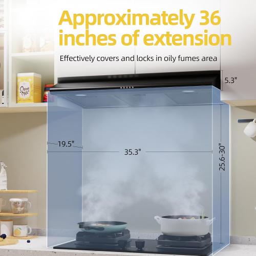 FIREGAS 36 Inch Black Under Cabinet Range Hood, 300 CFM Ducted/Ductless Convertible Kitchen Hood with 3-Speed Stove Vent Fan, LED Lights, Aluminum Filters & Charcoal Filters