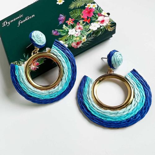 REELMAR Colorful Rattan Dangle Earrings Women Boho Raffia Woven Drop Earrings Statement Handmade Rainbow Earrings Bohemian Summer Beach Jewelry