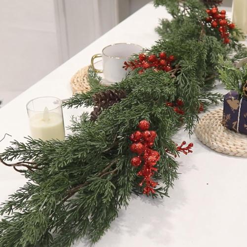 RECUTMS Christmas Pine Garland 6.2FT Artificial Christmas Cedar Garlands with Pine Cones Red Glitter Berry Stems Faux Cypress Wreath for Door Window Wall Mantel Indoor Outdoor Xmas Decor(Red Berry)