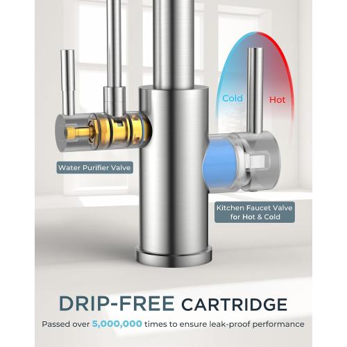 FORIOUS Kitchen Faucet with Purfied Water Filter, 2 Handle, Brushed Nickel | Lead-Free Stainless Steel, 2-in-1 Pull Down Sink Faucet and Drinking Water Faucet, for Laundry Utility Room, Outdoor Camper