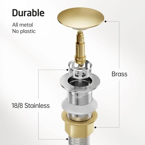 KES Bathroom Sink Drain with Strainer Basket Hair Catcher Anti Clog Pop Up Drain Stopper Vanity Vessel Sink Without Overflow, Brushed Nickel All Metal Rustproof 304 Stainless Steel, S2013D-BN