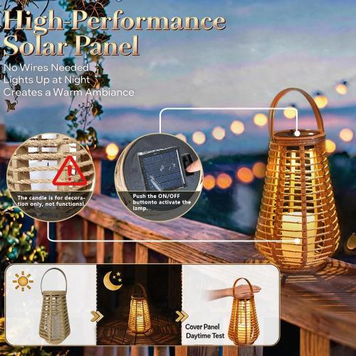 Hanging Solar Lanterns Outdoor Waterproof, Hand-Woven Hemp Rope,10x5.5 Inch