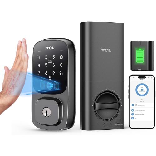 TCL D1 Pro Palm Vein Smart Lock, Keyless Entry Door Lock, Upgraded Rechargeable Battery, Front Door Smart deadboalt, App Remote Control, Auto-Lock, Waterproof, Works with Alexa (no test)