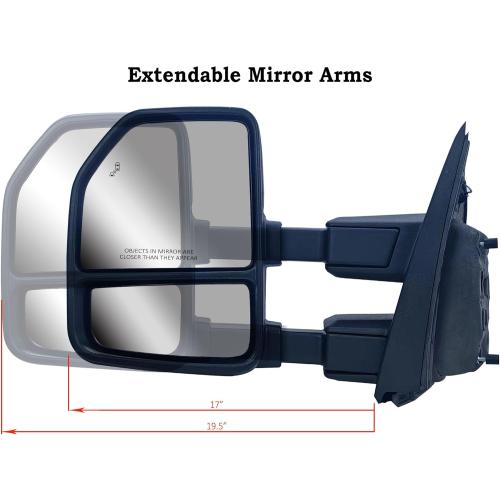 Driver Left Side Door Towing Mirror Power and Heated with Signal Light and BLIS Textured and Chrome Back Cover For Ford F-150 F-250 F-350 F-450 F-550 Super Duty from 2017 to 2020