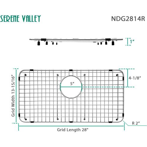 Silver Serene Valley Sink Bottom Grid 28 x 13-15/16, Rear Drain with Corner Radius 2, Sink Protector NDG2814R