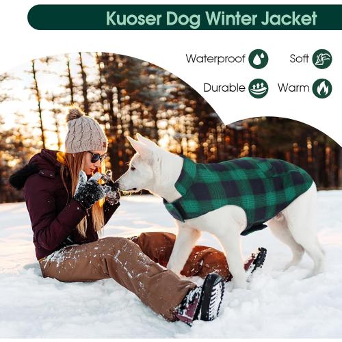 Kuoser Winter Coat, British Style Jacket for Medium and Large Dogs | Warm Windproof Puppy Cold Weather Clothes Vest, Reversible, Green L